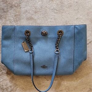 Coach Sky Blue Leather Chain-Detail Tote